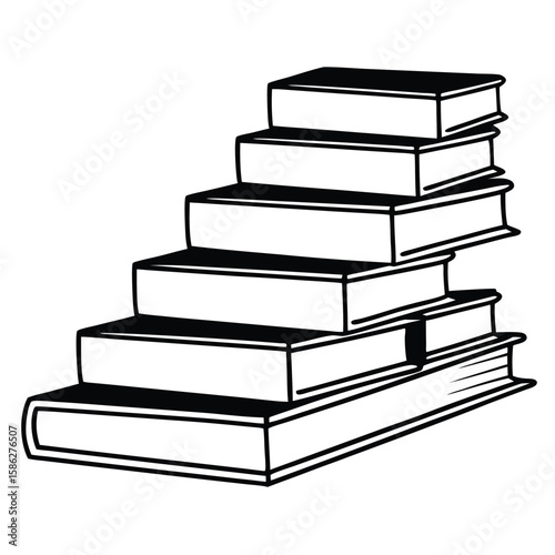 An isolated stack of old textbooks and paper books represents knowledge, education, and learning