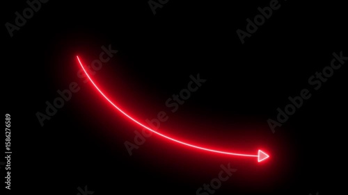 Glowing neon Graph showing down, Downfall graph animated on descending line on financial chart with dollar sign. Stock market crash and economic downturn, 4k video