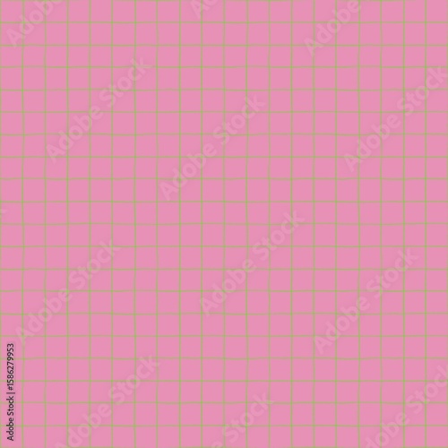 Simple hand drawn grids note seamless pattern, school paper, math page, green on pink