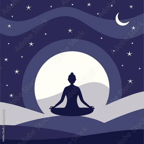 Silhouette of a person meditating under a starry night sky