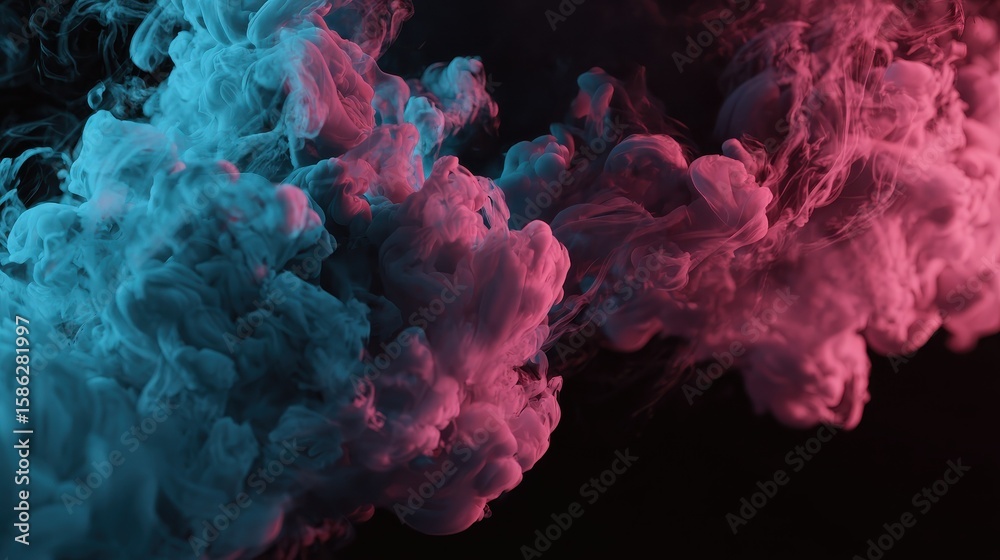 Fototapeta premium Black background with neon pink and blue smoke