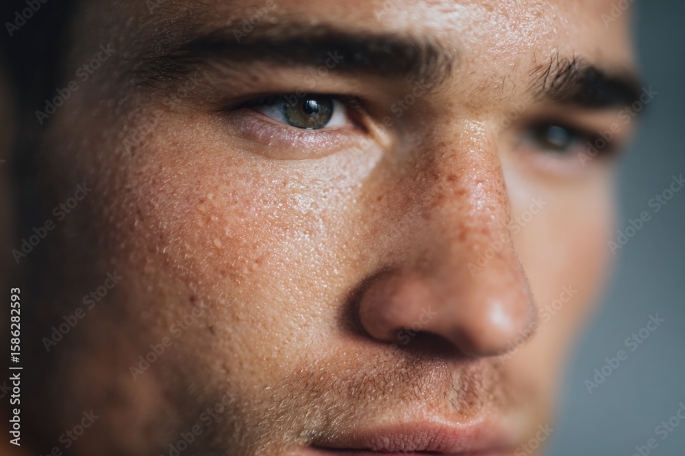 close-up of athlete sweaty face focused mid-shot with coach blurred giving thumbs-up behind close-up of athlete sweaty face focused mid-shot with coach blurred giving thumbs-up behind