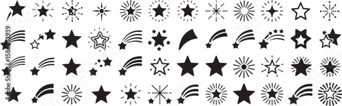 Collection of Black Star Icons and Illustrations on White Background Various Star Shapes and Styles