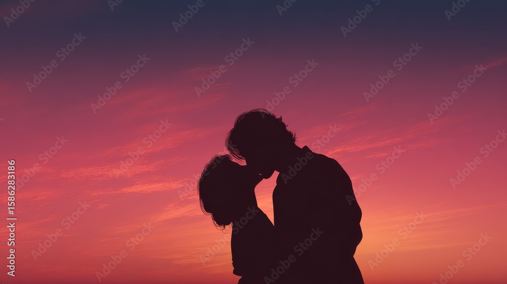 silhouette of couple kissing at sunset ai generated art silhouette of couple kissing at sunset ai generated art