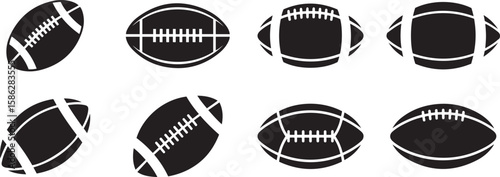 Set of Black and White Rugby and American Football Ball Vector Icon