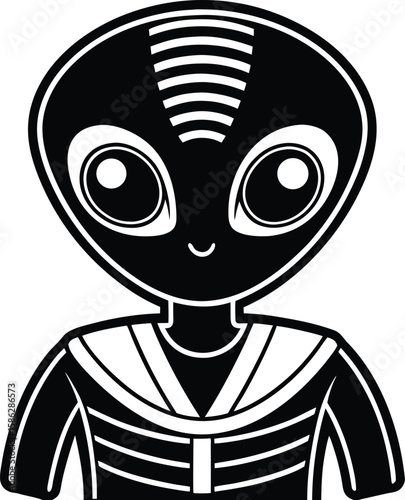 Funny cartoon monster head vector illustration with a cute alien skull character design, sci fi, illustrative, iconic, simple, artwork, bright