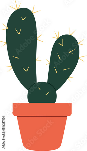 Green cactus plant with spines in terracotta pot minimal vector illustration for home decor and nature design 