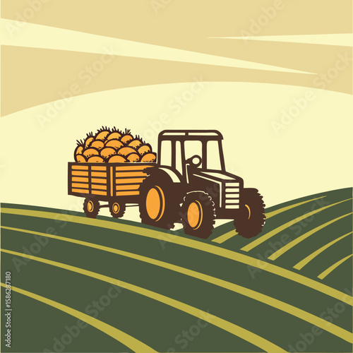 Tractor with Harvested Crop in Field agriculture farming