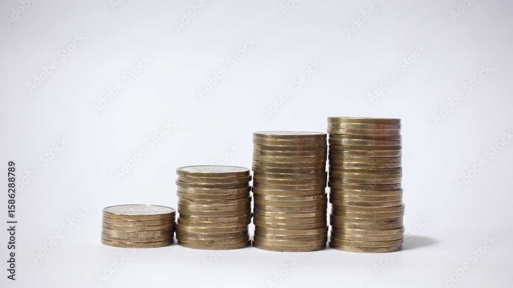 Golden Coin growing and multiplying in clean white background. Business and finance concept Golden Coin growing and multiplying in clean white background. Business and finance concept