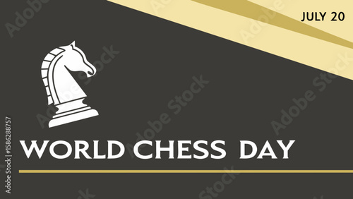 a geometric illustration with gold stripe and knight chess piece for world chess day, featuring bold modern layout with asymmetric balance.