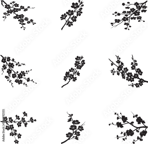 Cherry Blossom Flower Silhouette Set