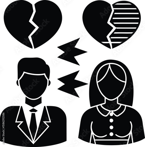 A set of vector silhouette icons depicting diverse business people, including men and women in suits, suitable for team and office illustrations, businesswoman icon, businessman icon