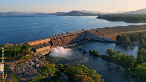 Aerial view of Hume Dam and Lake Hume in Australia