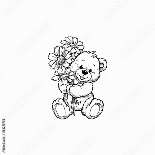 animal teddy black color vintage style design illustration vector graphic