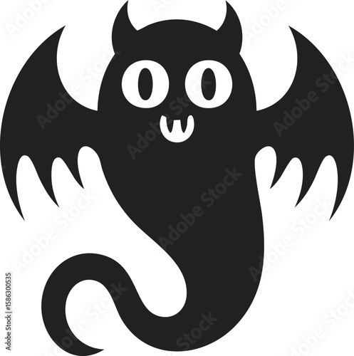Charming ghost illustration with bat wings, whimsical spirit design, enchanted creature for halloween decor
