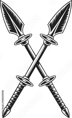 Crossed spears, dual blades, weaponry symbol, medieval arms, emblematic design for tattoos and logos