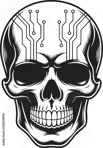 Cyber skull design infused with circuit patterns for unique tattoo art and logo creation