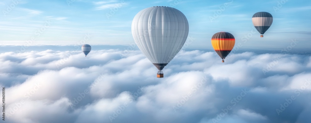 Obraz premium Hot Air Balloons Soaring Above Clouds, Adventure ,Sky