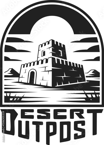 Desert outpost, fortified structure, sandstone stronghold, ancient watchtower in arid landscape