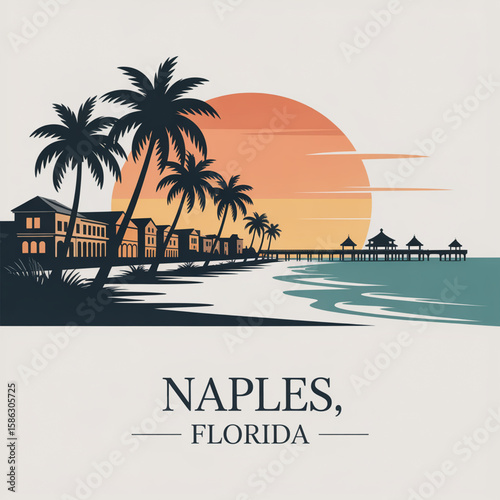 Naples Skyline Silhouette — Coastal Florida Beach Town Vector Illustration