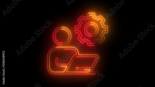 Glowing Neon Knowledge Base Icon, Symbol , social network communication system, settinge symbol of the social icon animation