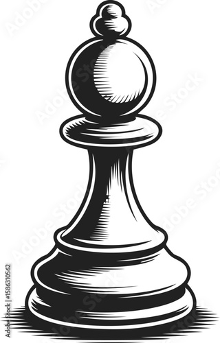 Elegantly crafted vintage engraved chess pawn, timeless woodcut design for game enthusiasts and collectors