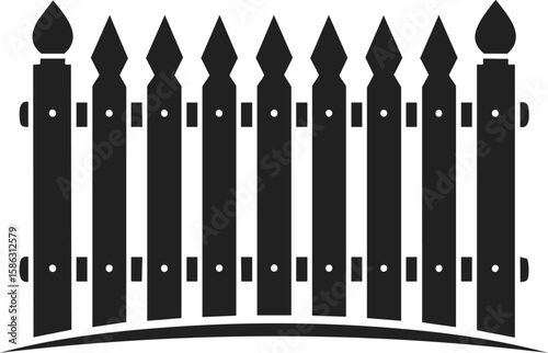 Fence, wooden barrier, garden enclosure, picket fence with pointed tops, decorative outdoor structure