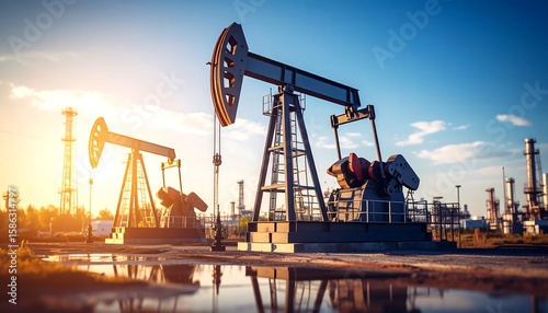 Wallpaper Mural Oil pumps at sunset over a refinery Torontodigital.ca
