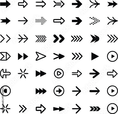 Collection of various black arrow icons and symbols for web design and navigation