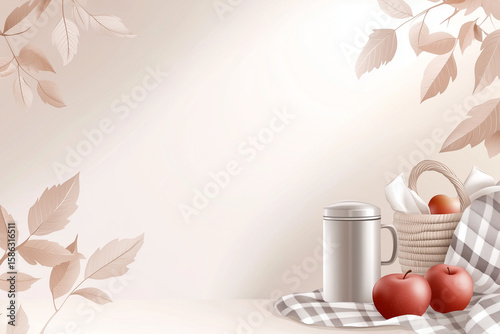 Picnic setup with apples and blanket surrounded by autumn leaves  