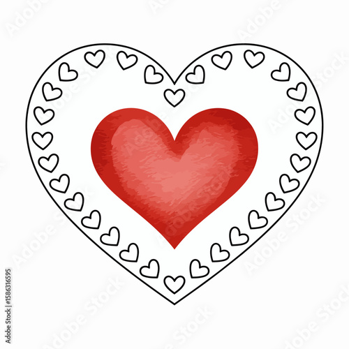 Heart Design: A large red heart is surrounded by smaller hearts creating a frame, a symbol of love and affection.