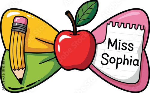 Cute back to school illustration featuring apple pencil and personalized teacher name