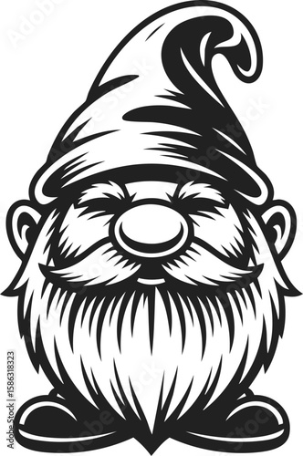 Gnome vector illustration featuring a cheerful gnome head with a large beard and pointy hat, perfect for festive designs and whimsical crafts