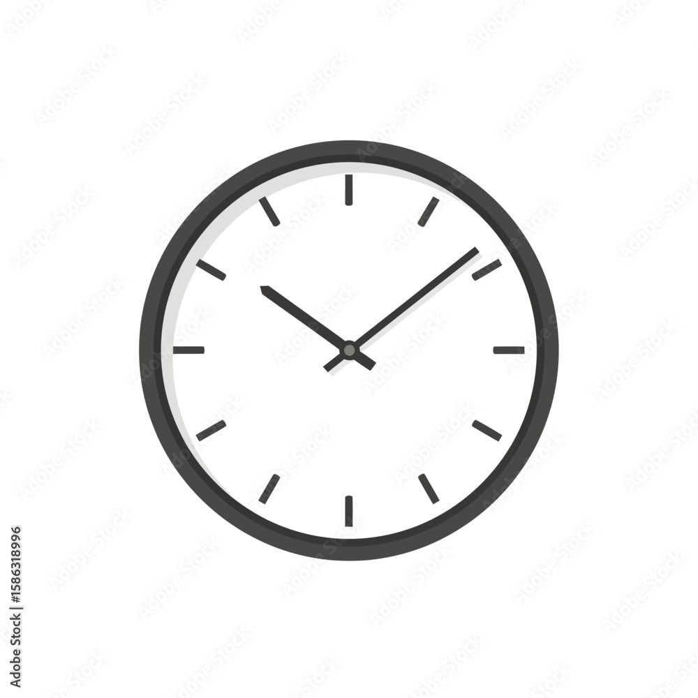 Simple, flat design illustration of a wall clock, showing the time. Simple, flat design illustration of a wall clock, showing the time.