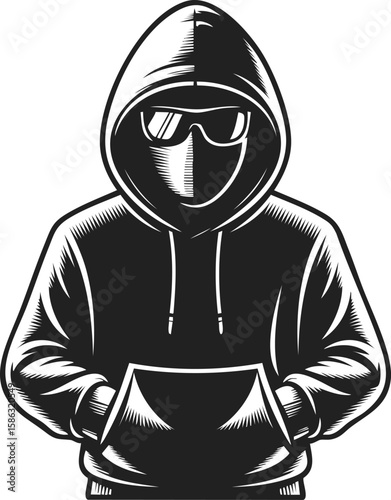 Hacker in hoodie, mysterious figure, digital conundrum, urban stealth, cyber rebel, tech-savvy individual, modern enigma, clandestine identity