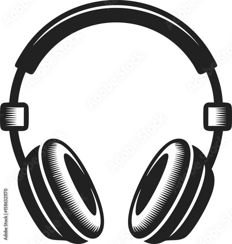Headphones, audio gear, listening device, sound accessory, music equipment in vintage engraved style