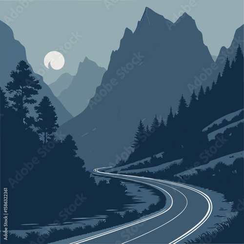 Scenic Road Vector Drawing for Adventure and Landscape Concepts