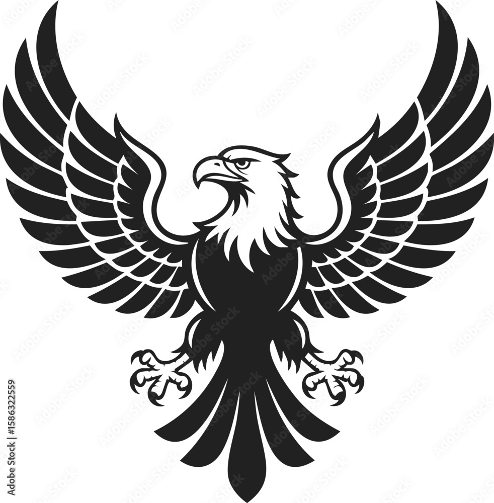 Obraz premium Heraldic eagle, majestic bird of prey, symbol of strength and freedom, detailed engraving in vintage style