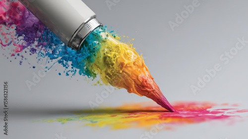 A vibrant splash of color from a creatively designed pen on a clean surface.