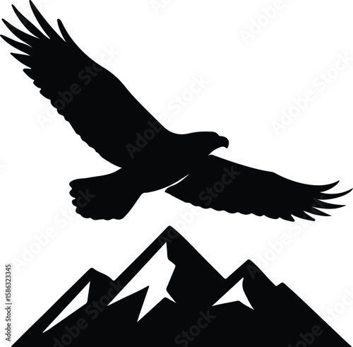 Silhouette bald eagle flying over mountains vector design illustration