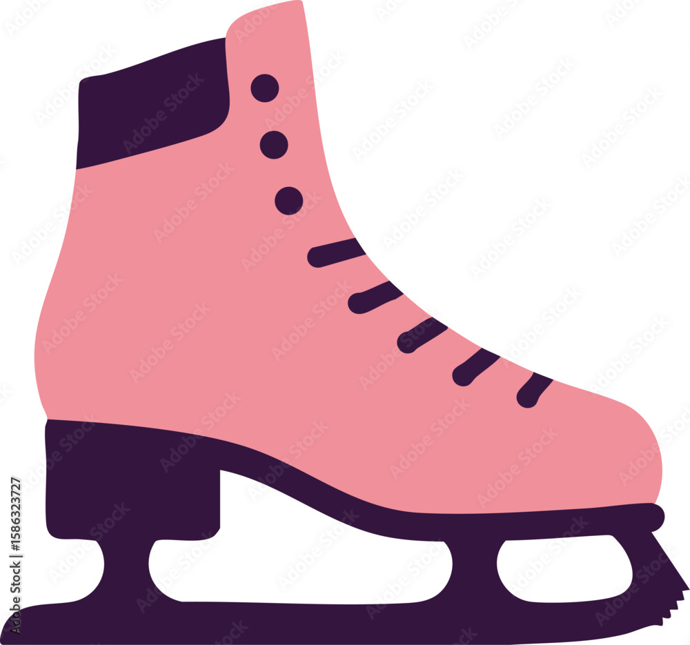 Pink ice skate with dark purple sole and blade vector illustration in simple flat style
