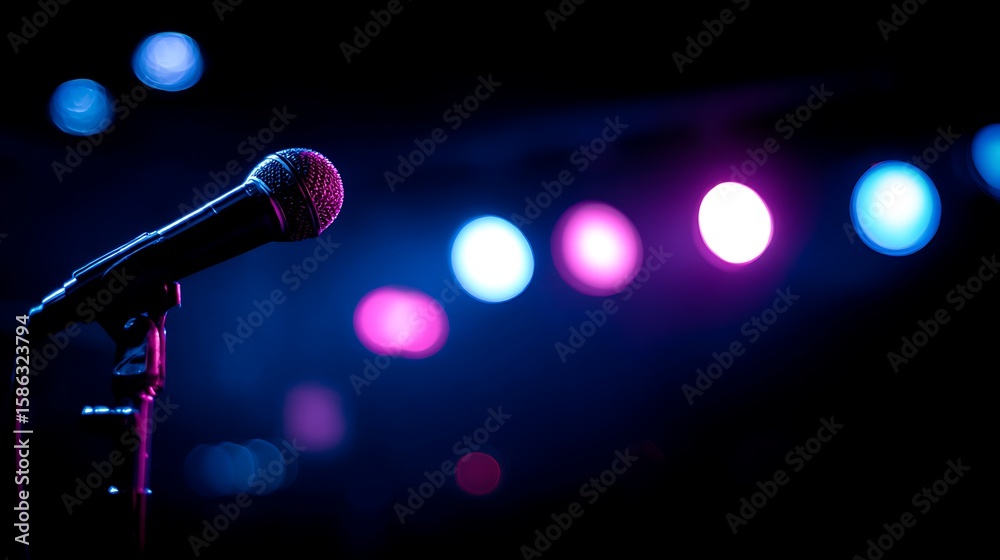 Obraz premium Musical microphone duo with glowing backdrop high resolution picture