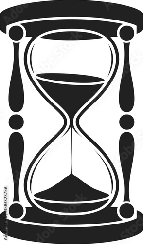 Hourglass, timekeeper tool, sand timer, vintage engraving, classic design with curved shape and balanced proportions