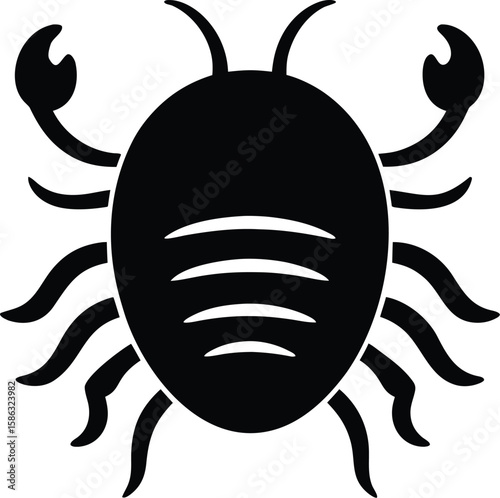 Horseshoe crab silhouette with domed shell, segmented tail, and spiked limbs for iconic ancient marine arthropod symbol