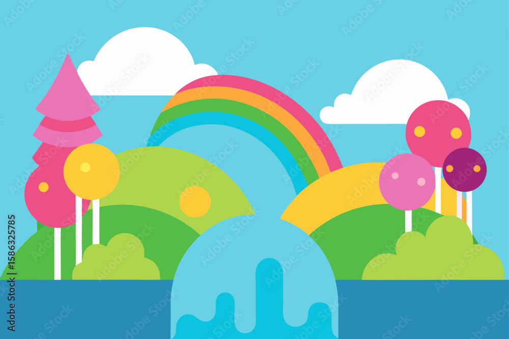 Fototapeta premium landscape with rainbow and clouds