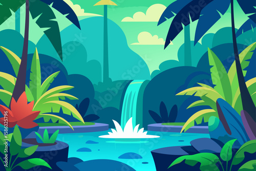 tropical landscape with palm trees