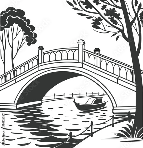 Bridge Arching Over Water Icon Minimal Style Vector Art