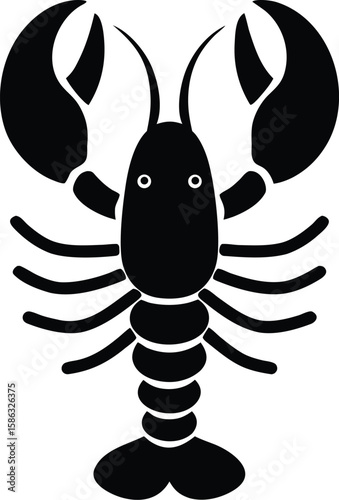 Spiny lobster silhouette with elongated body, antennae, and segmented limbs for iconic crustacean symbol