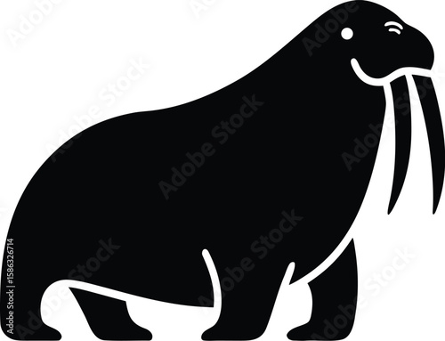 Walrus with tusks silhouette featuring rounded body, flipper limbs, and curved ivory tusks for iconic Arctic marine mammal symbol