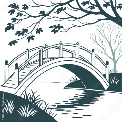 Bridge Illustration with Water Waves in Vector Style